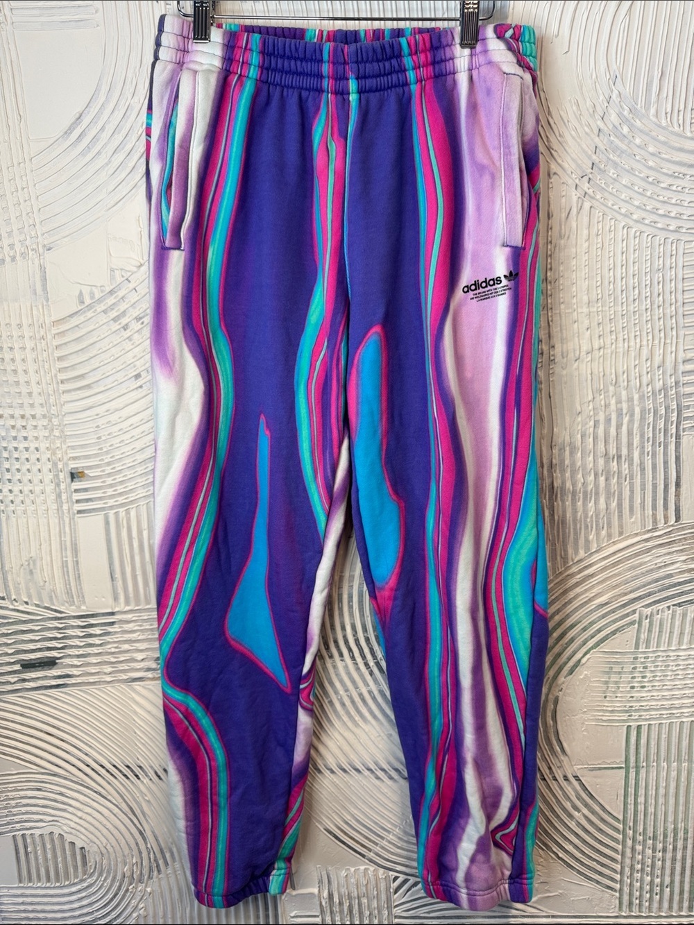 adidas Purple Teal Pink Striped Kids Sweatpants N0644